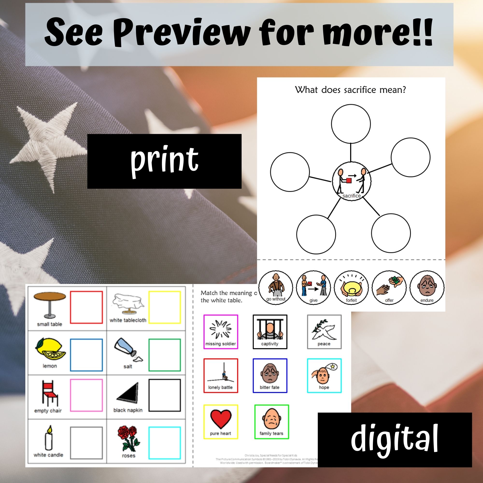 America's White Table Literacy Unit for Special Education PRINT AND ...