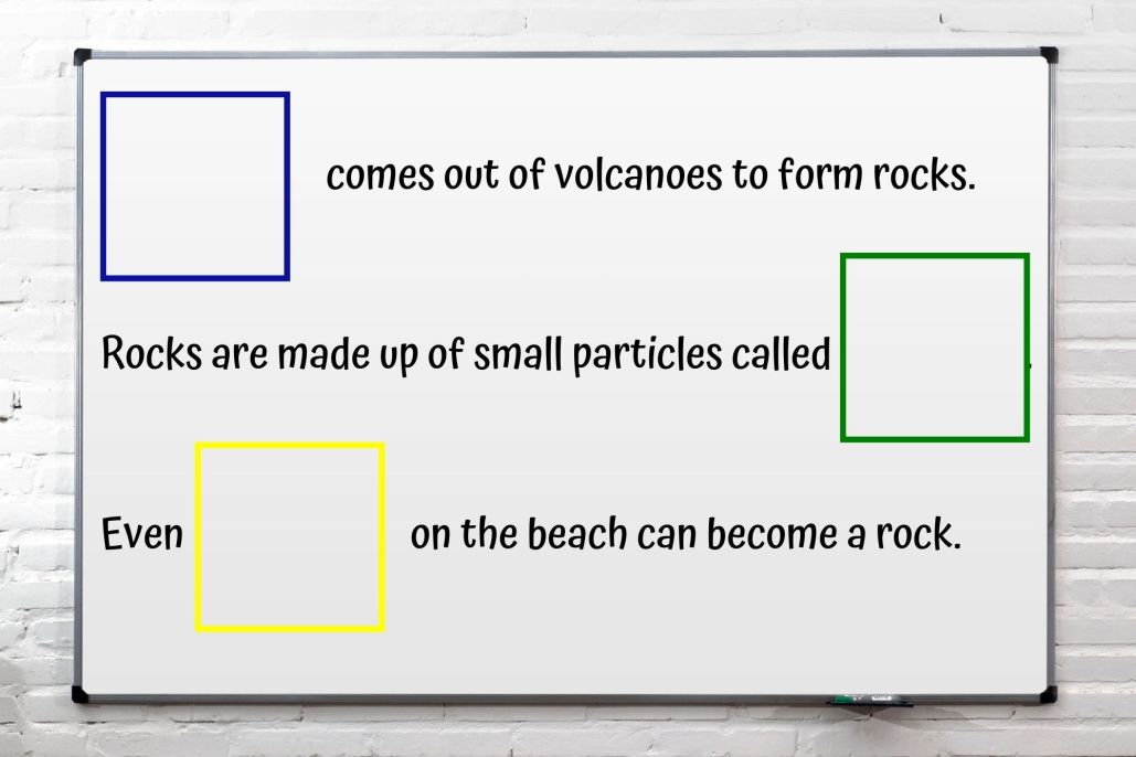 sentences about rocks with color-coding added