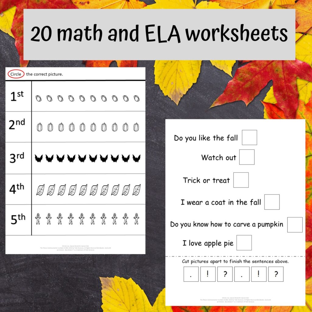 No Prep Fall Worksheets for Special Education Elementary Level ...