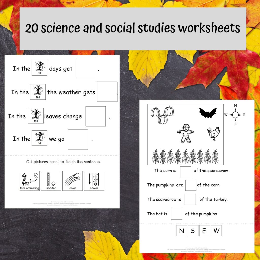 No Prep Fall Worksheets for Special Education Elementary Level ...