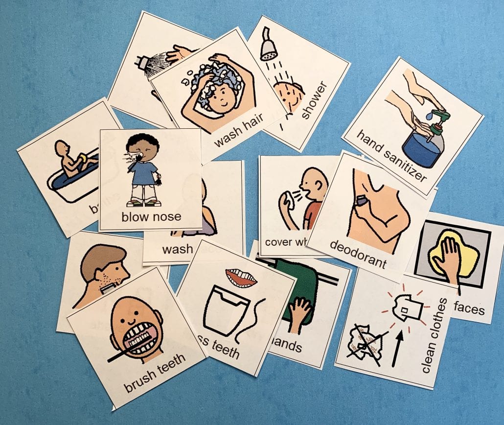 Picture cards of hygiene activities for charades