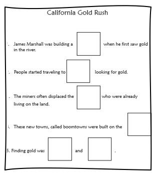 California Gold Rush close worksheet