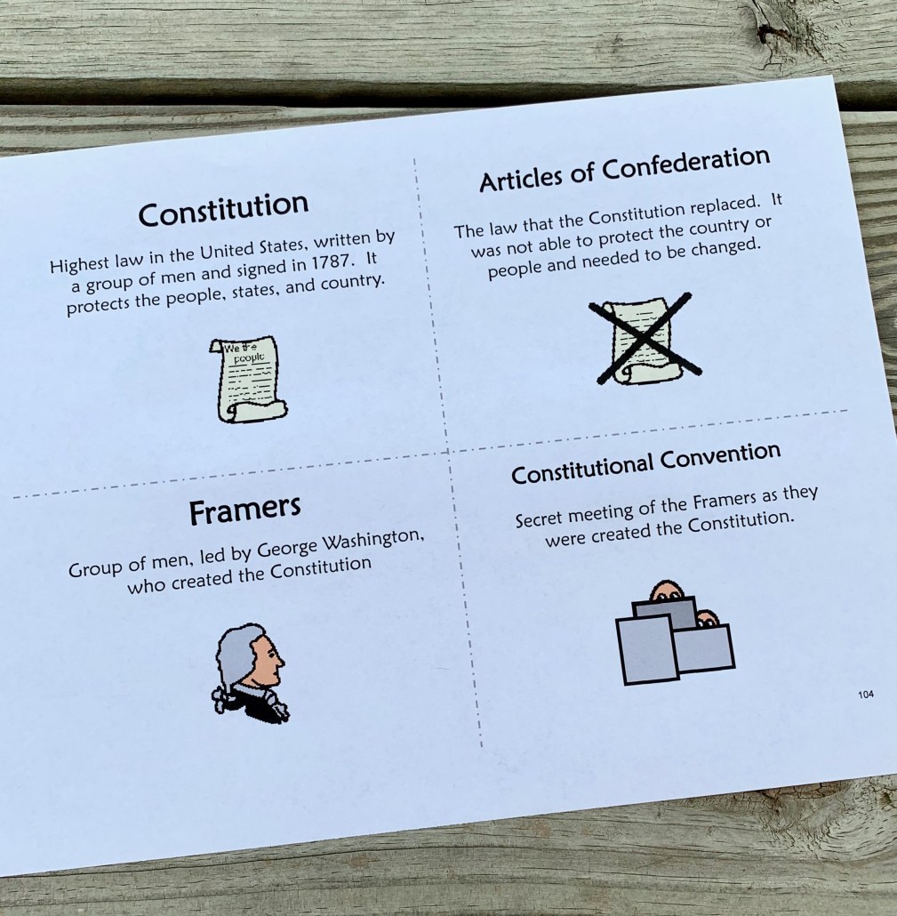 Vocabulary cards for Constitution unit