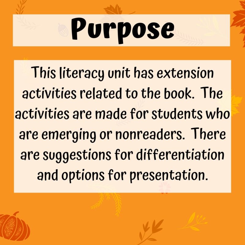 Thanksgiving Is Literacy Unit for Special Education