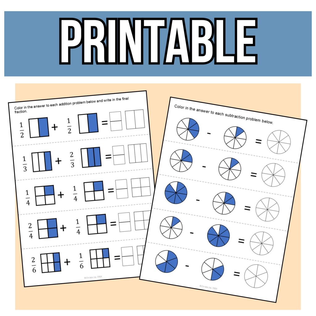 Adding & Subtracting Fractions with Visuals Cut and Paste Fractions ...